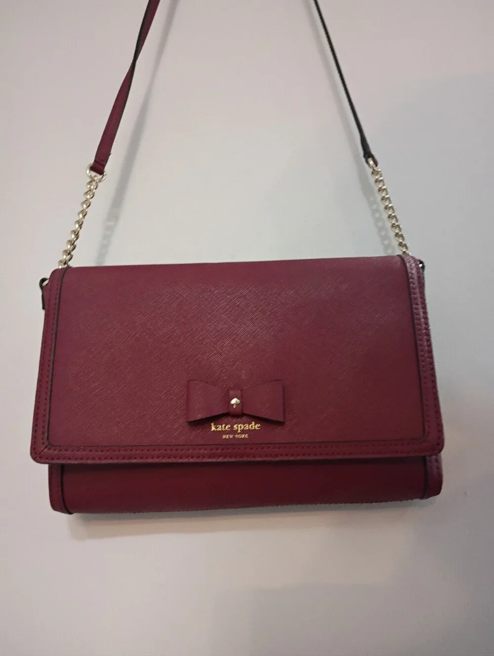 Kate Spade, NWOT, Women's, Crossbody Bag with Bow Detail, Color Burgundy